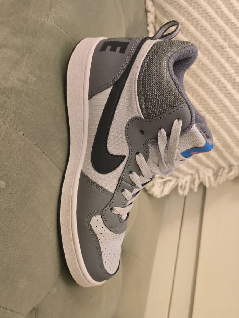 Nike Youth Gray and Black High-Top Sneakers with Rhinestone Swoosh